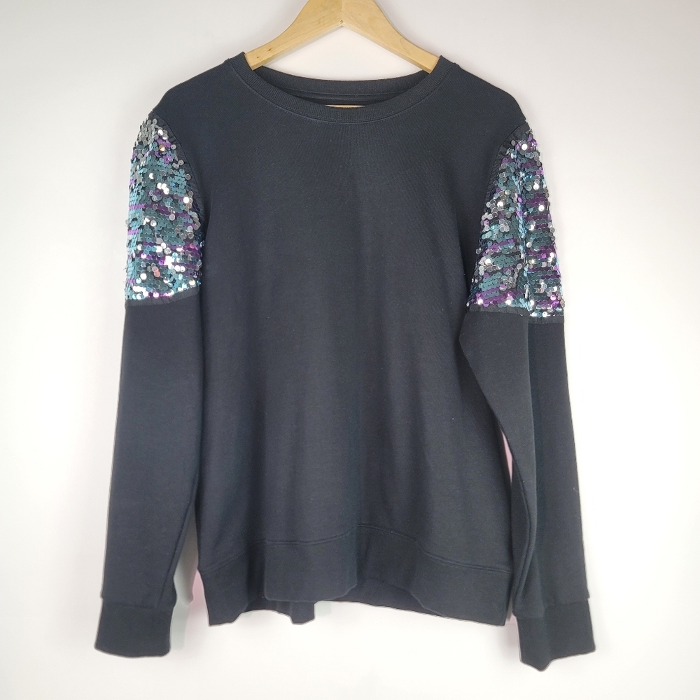 DKNY black sequin shoulder sweater The Everywhere Sweatshirt Size Large